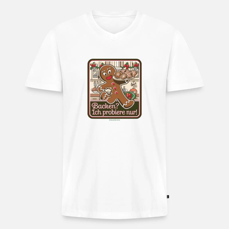 Lustiger Lebkuchenmann-Backspaß - Männer Premium Bio T-Shirt mit V-Ausschnitt - Weiß