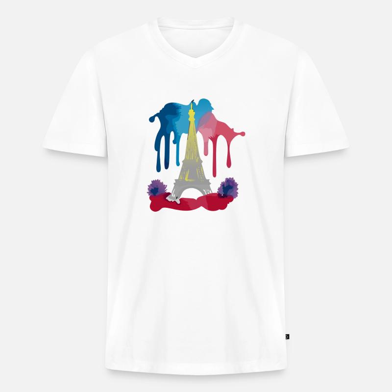 Bunter Eiffelturm - Männer Premium Bio T-Shirt mit V-Ausschnitt - Weiß