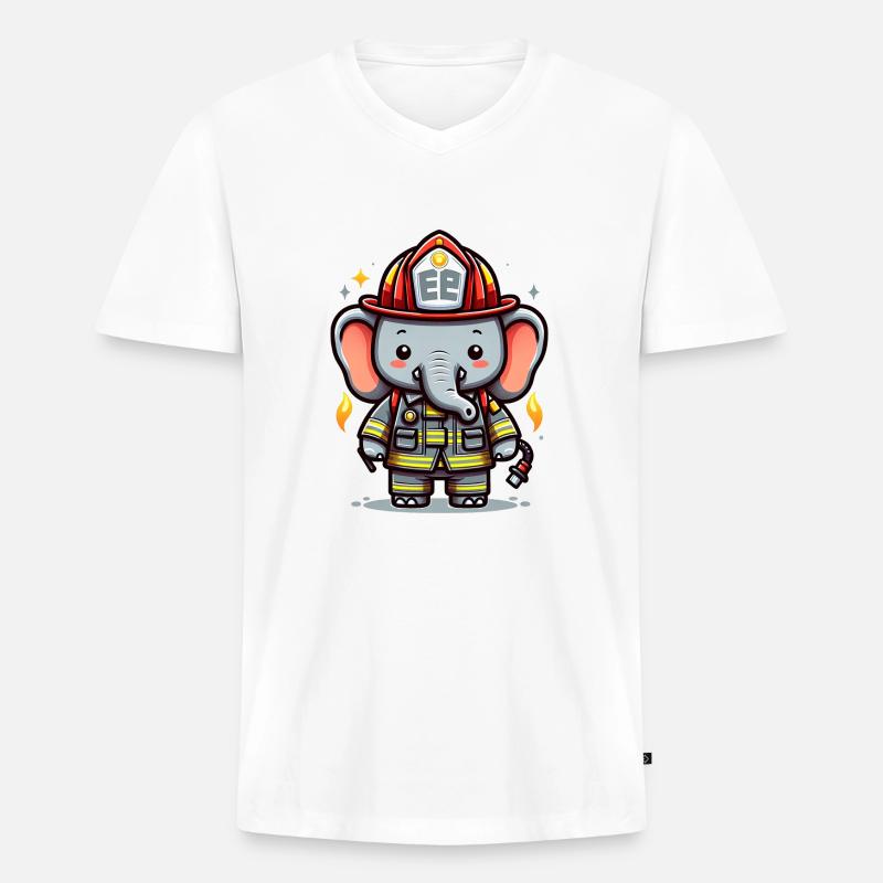 Cute Elephant Firefighter - Männer Premium Bio T-Shirt mit V-Ausschnitt - Weiß