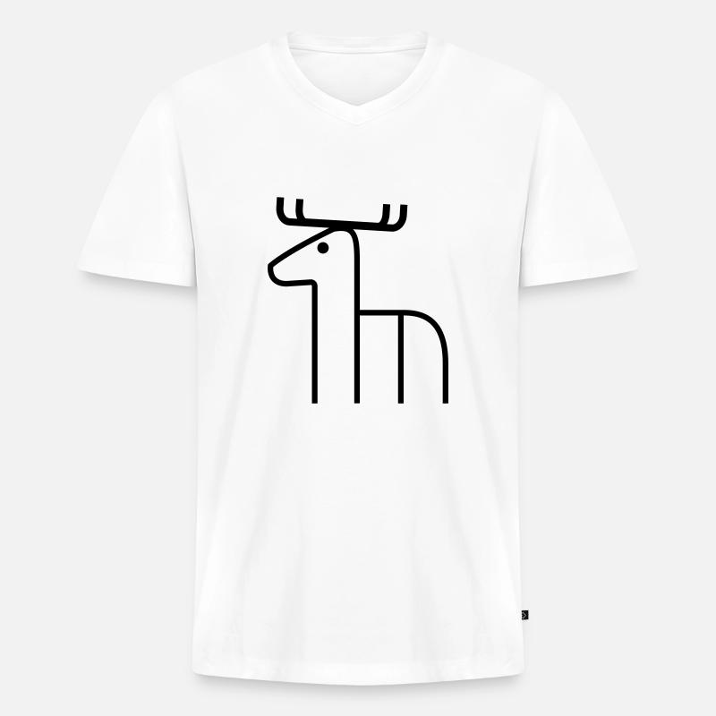 Hirsch - Männer Premium Bio T-Shirt mit V-Ausschnitt - Weiß