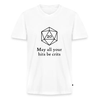 May all your hits be crits - Männer Premium Bio T-Shirt mit V-Ausschnitt - Weiß - Vorne - Nico (187cm)