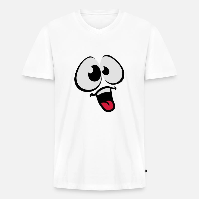Funny Comic Face - Männer Premium Bio T-Shirt mit V-Ausschnitt - Weiß