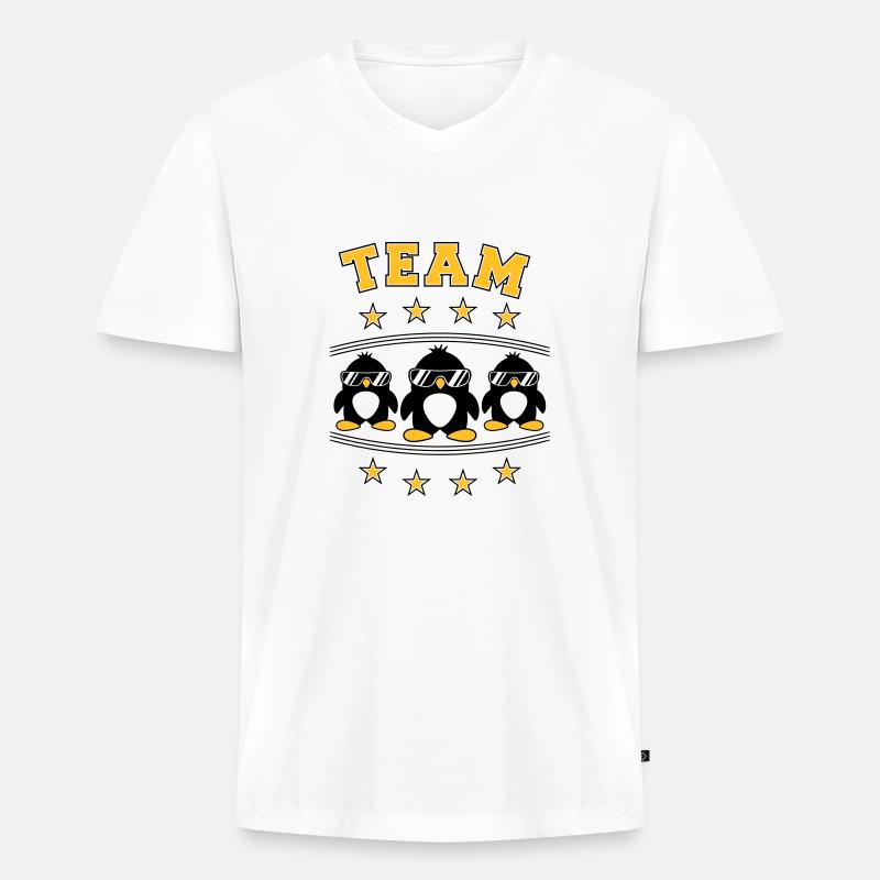 Pinguine Team Freunde - Männer Premium Bio T-Shirt mit V-Ausschnitt - Weiß