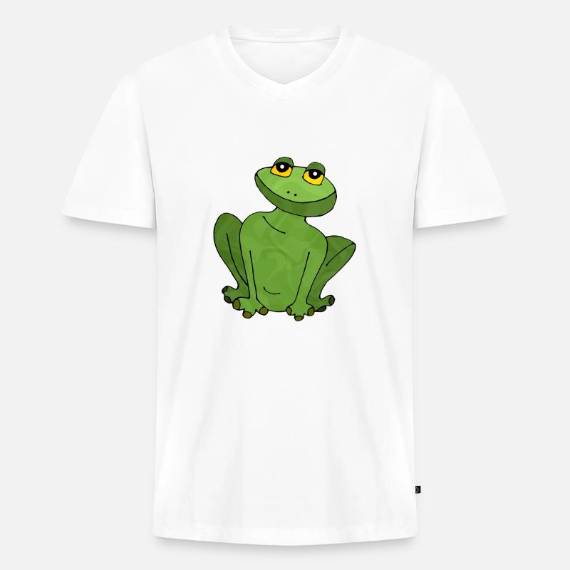 Frosch - Männer Premium Bio T-Shirt mit V-Ausschnitt - Weiß