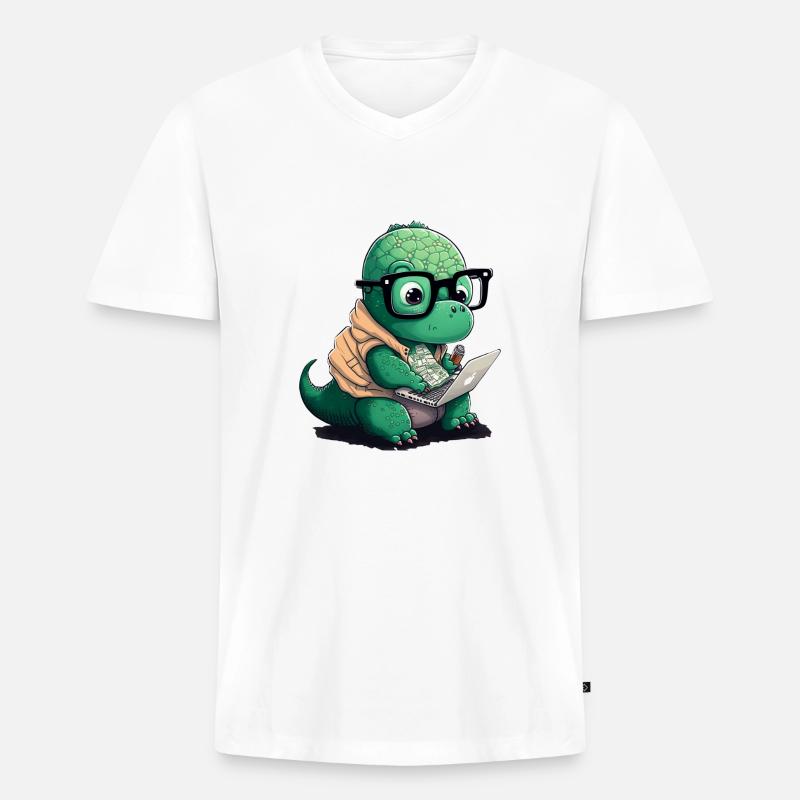 Süßer Dino der Programmiert - Männer Premium Bio T-Shirt mit V-Ausschnitt - Weiß