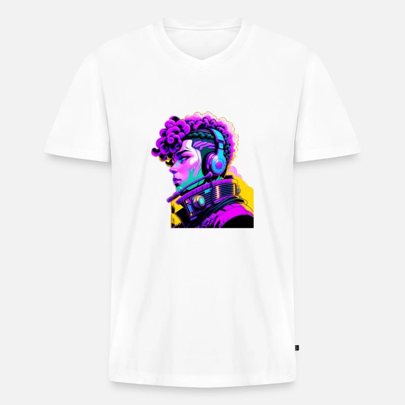 Musik Cyborg Headset - Männer Premium Bio T-Shirt mit V-Ausschnitt - Weiß