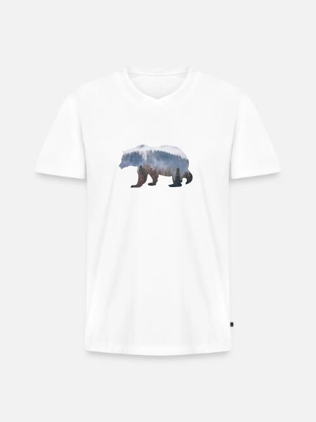 Bär mit Wald - Männer Premium Bio T-Shirt mit V-Ausschnitt - Weiß