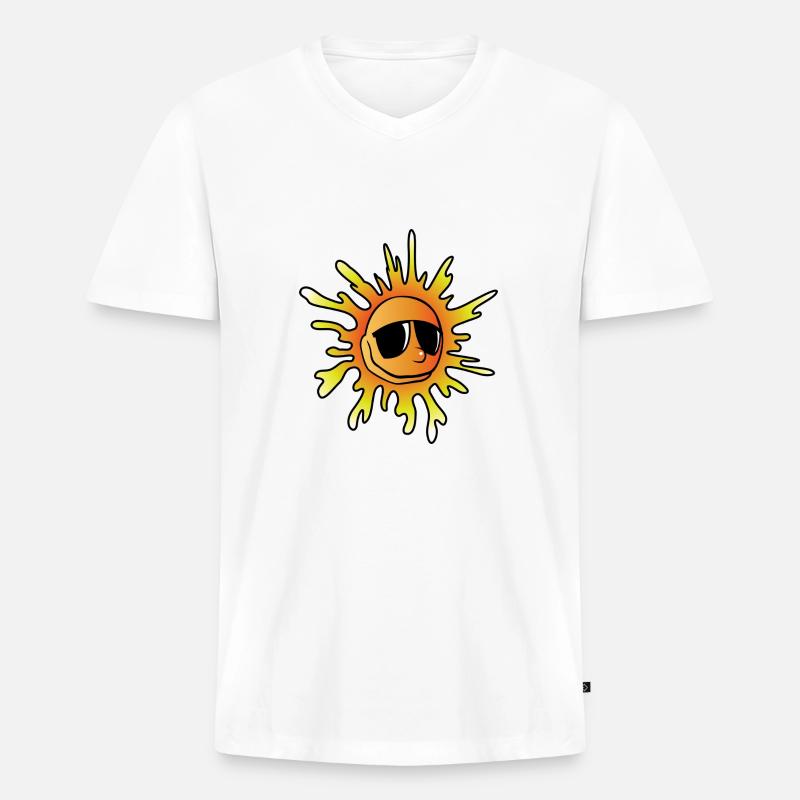 Sonne Comic - Männer Premium Bio T-Shirt mit V-Ausschnitt - Weiß