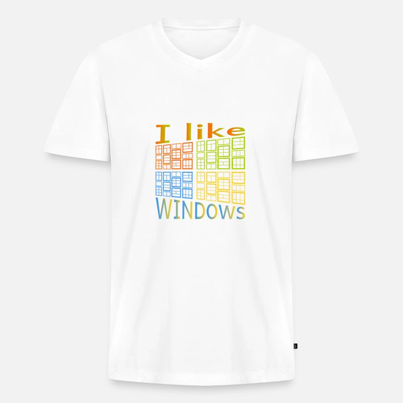I like Windows - Männer Premium Bio T-Shirt mit V-Ausschnitt - Weiß