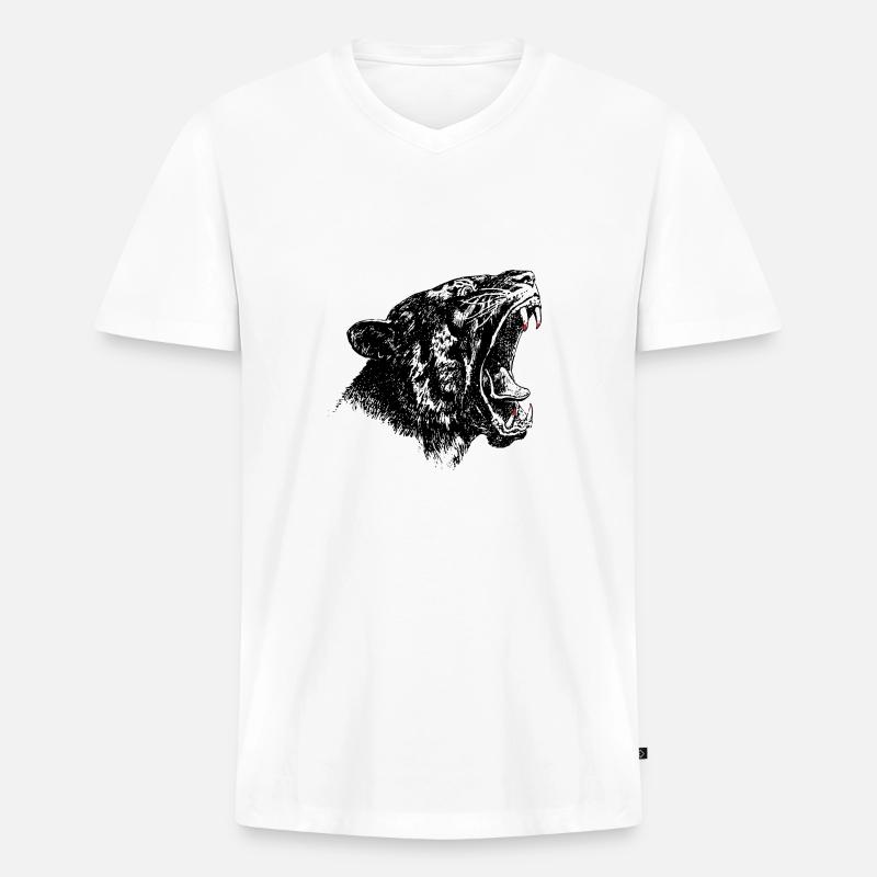 Schwarzer Panther Raubkatze - Männer Premium Bio T-Shirt mit V-Ausschnitt - Weiß