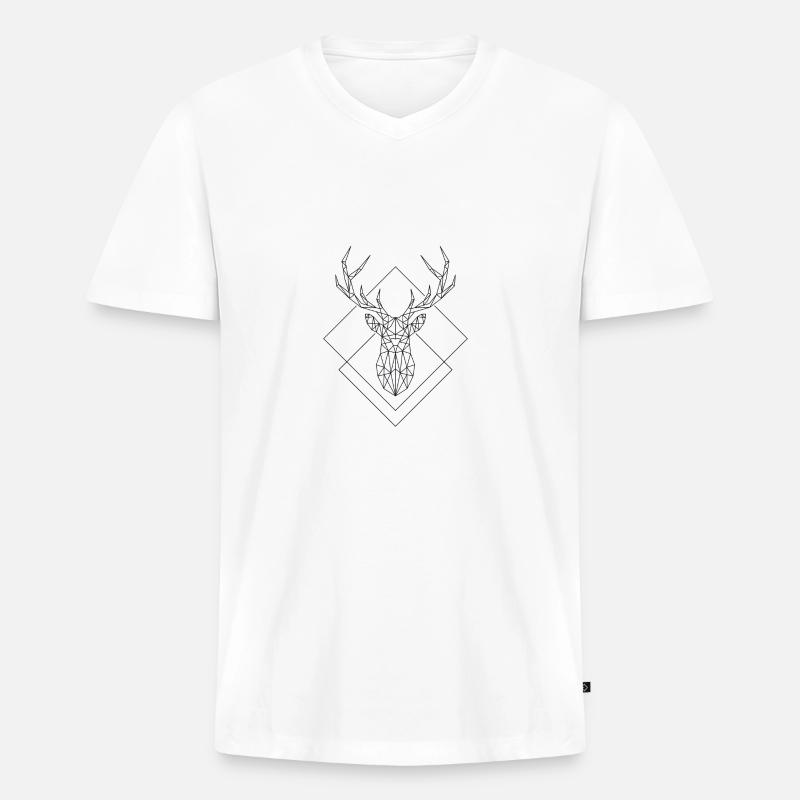 Polygon Hirsch - Männer Premium Bio T-Shirt mit V-Ausschnitt - Weiß