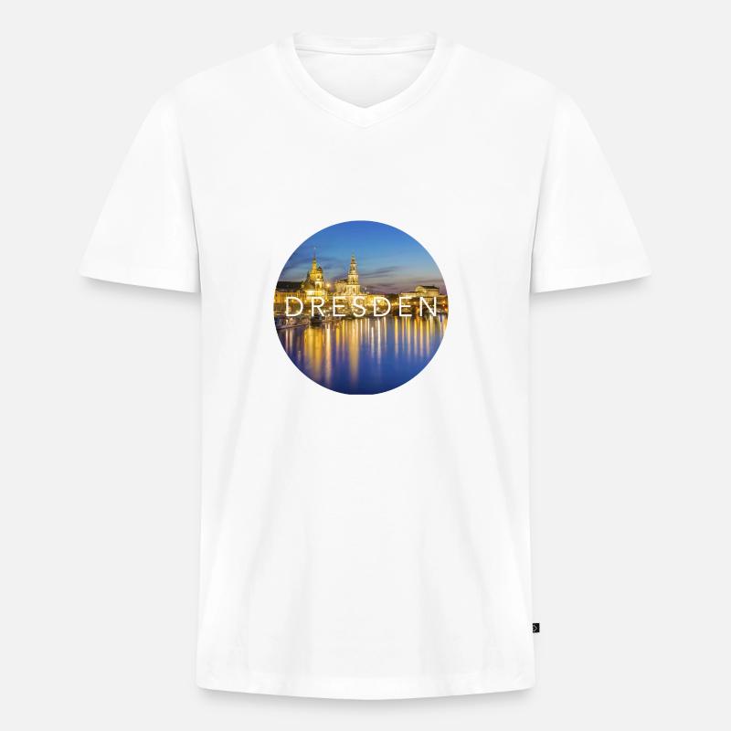 Dresden - Männer Premium Bio T-Shirt mit V-Ausschnitt - Weiß