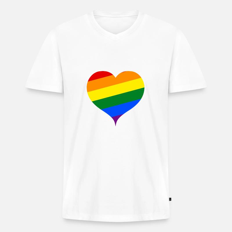 Das Regenbogen-Herz ;) - Männer Premium Bio T-Shirt mit V-Ausschnitt - Weiß