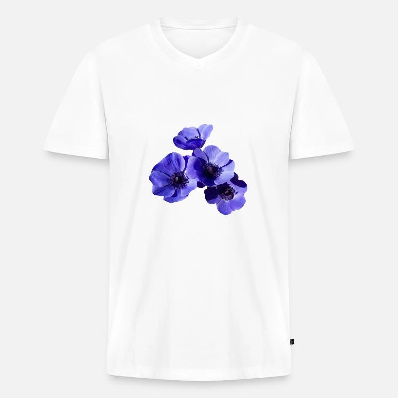 blaue Blumen - Männer Premium Bio T-Shirt mit V-Ausschnitt - Weiß