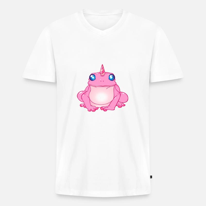 Frosch mit Horn - Männer Premium Bio T-Shirt mit V-Ausschnitt - Weiß