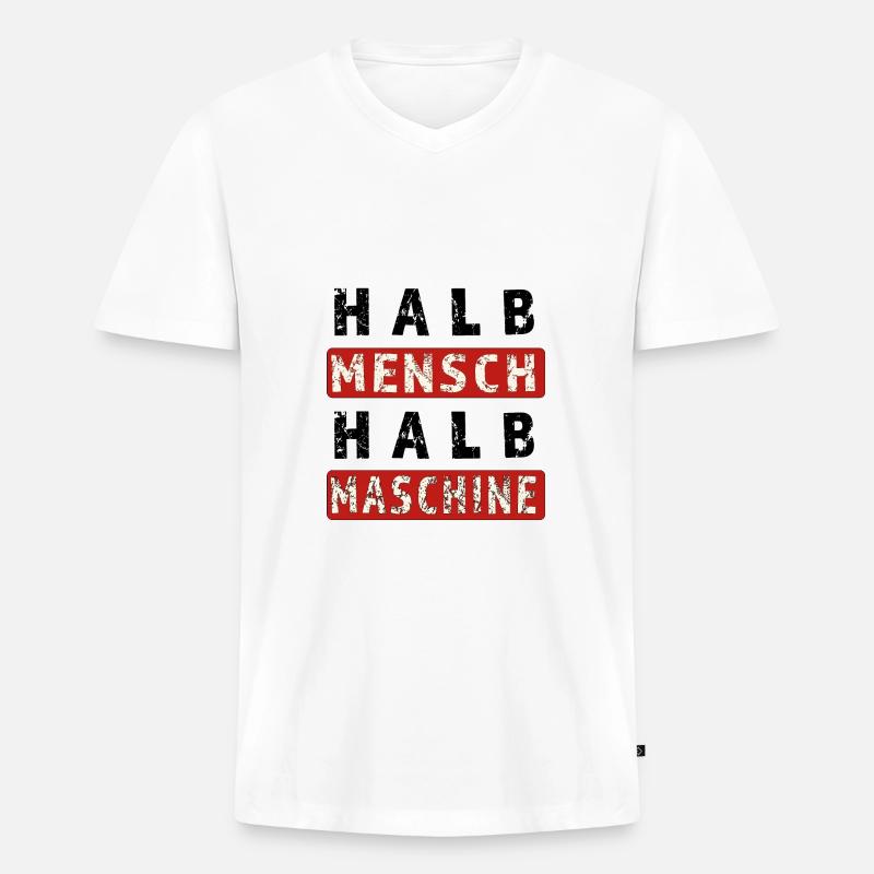 Halb Mensch Halb Maschine - Männer Premium Bio T-Shirt mit V-Ausschnitt - Weiß