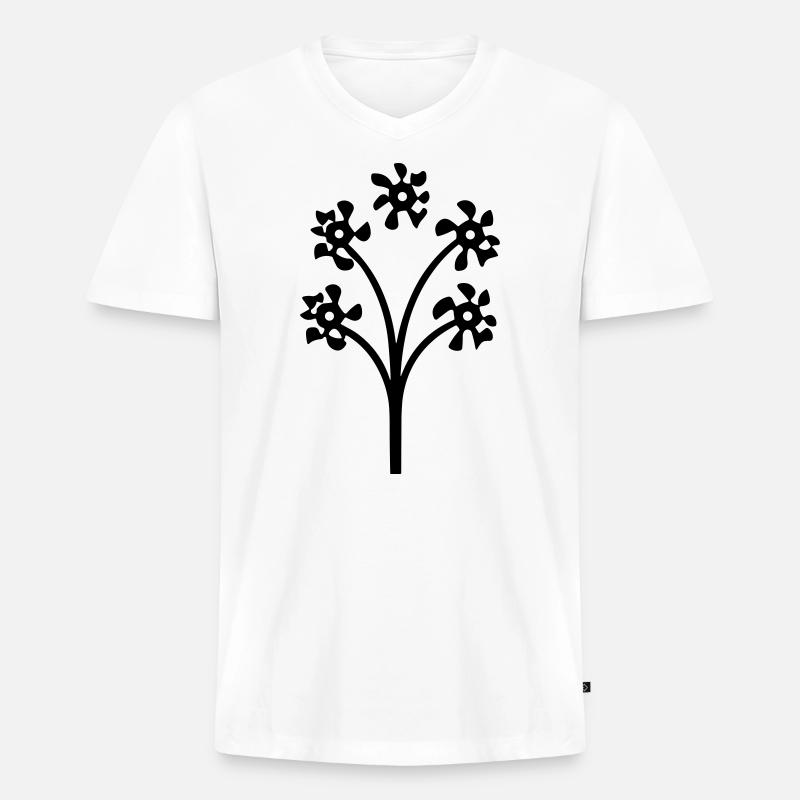 Blume mit Stiel - Männer Premium Bio T-Shirt mit V-Ausschnitt - Weiß