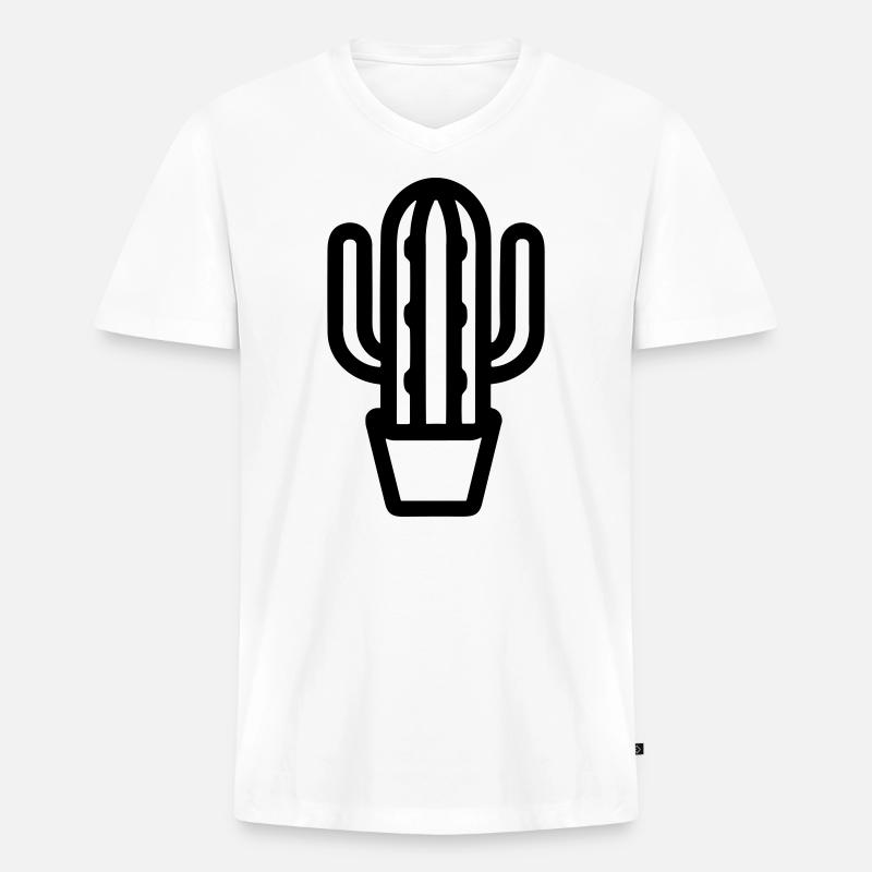 Kaktus - Männer Premium Bio T-Shirt mit V-Ausschnitt - Weiß