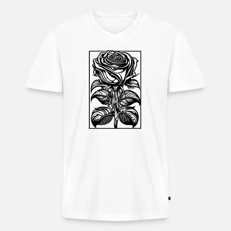 Romantische Rose mit Rahmen - Männer Premium Bio T-Shirt mit V-Ausschnitt - Weiß
