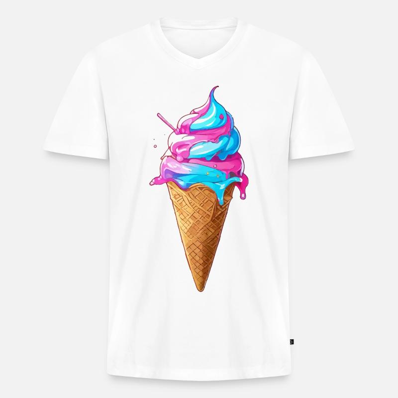 Lecker Eiscreme | Synthwave Eistüte - Männer Premium Bio T-Shirt mit V-Ausschnitt - Weiß