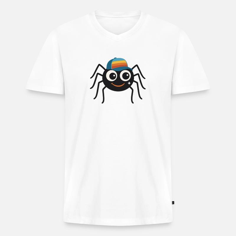 Coole Spinne mit Retro-Cappy – süß & frech - Männer Premium Bio T-Shirt mit V-Ausschnitt - Weiß