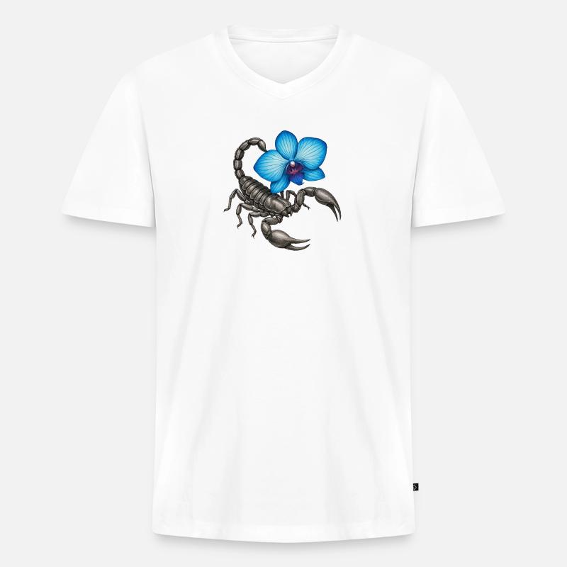 Skorpion mit blauer Orchidee - Männer Premium Bio T-Shirt mit V-Ausschnitt - Weiß
