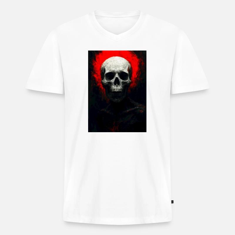 Schädel in roter Glut - Männer Premium Bio T-Shirt mit V-Ausschnitt - Weiß