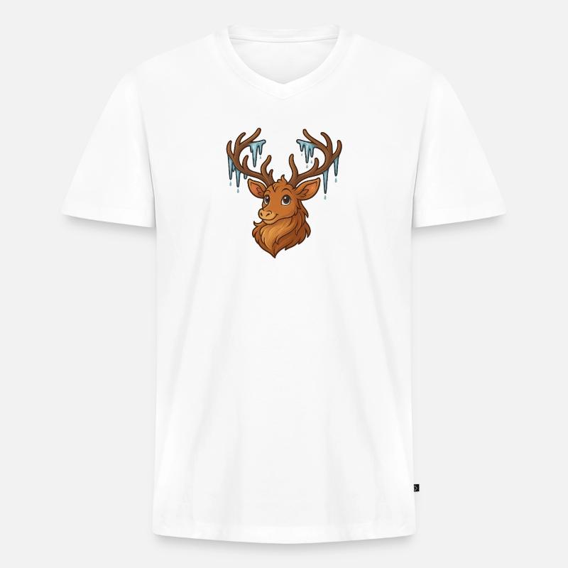Winterhirsch mit Eiszapfen - Männer Premium Bio T-Shirt mit V-Ausschnitt - Weiß
