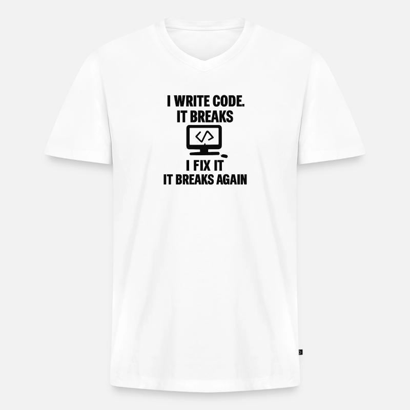 I Write Code – Funny Programmer T-Shirt - Männer Premium Bio T-Shirt mit V-Ausschnitt - Weiß