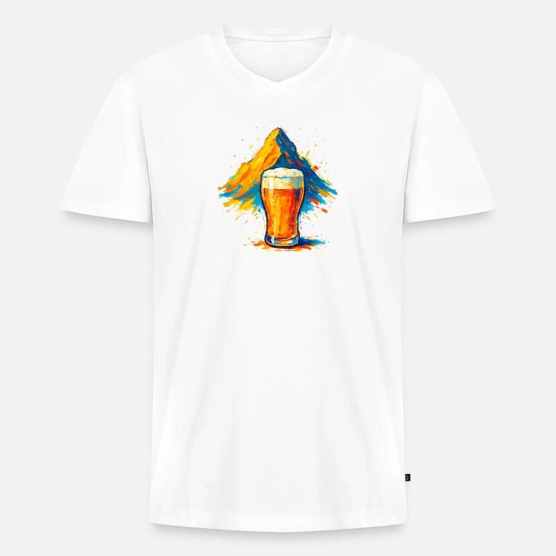 Biergipfel Farbexplosion - Männer Premium Bio T-Shirt mit V-Ausschnitt - Weiß