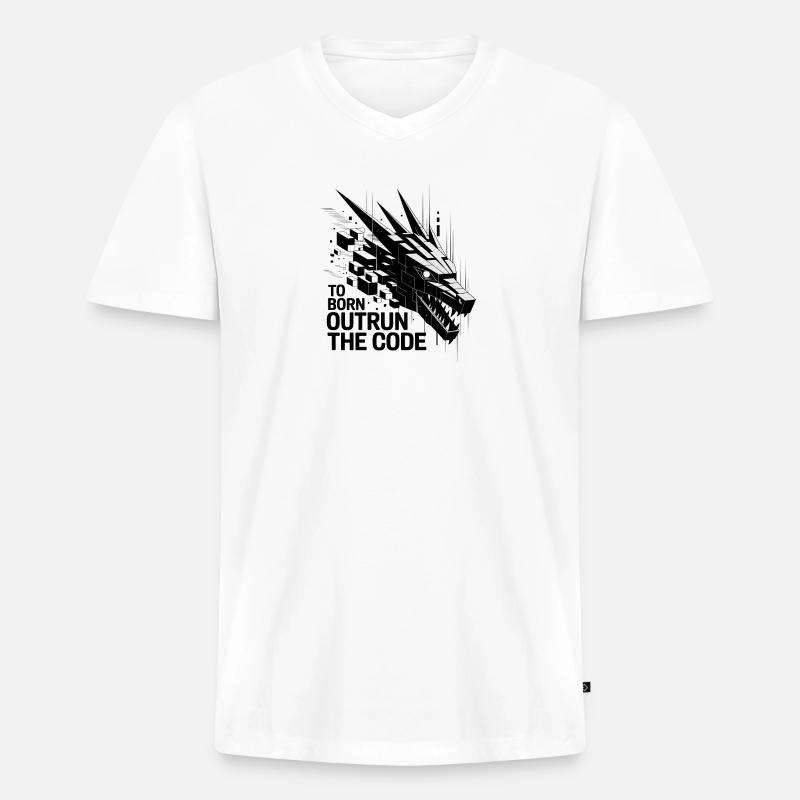 Geometrischer Drachen-Outrun-Code - Männer Premium Bio T-Shirt mit V-Ausschnitt - Weiß