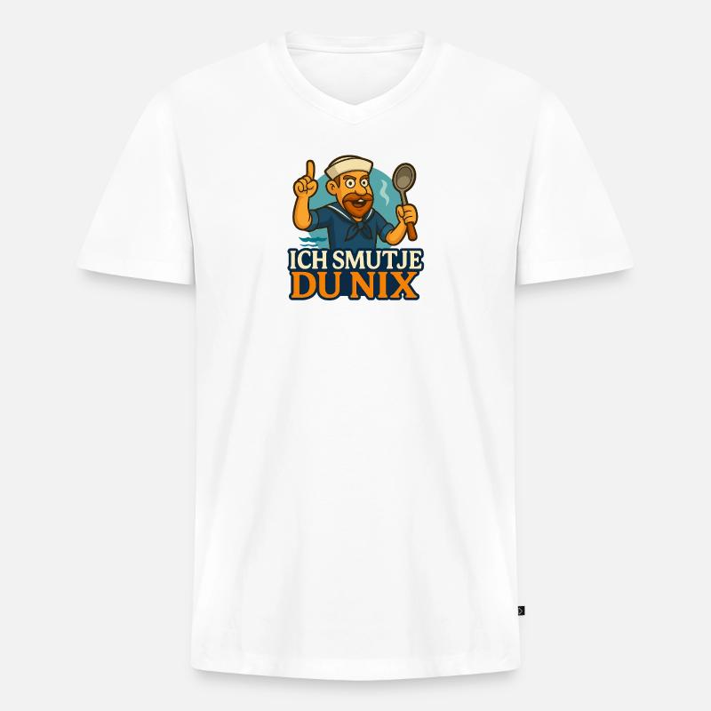 Bootsküchenchef Spruch "Ich Smutje - Du Nix" - Männer Premium Bio T-Shirt mit V-Ausschnitt - Weiß