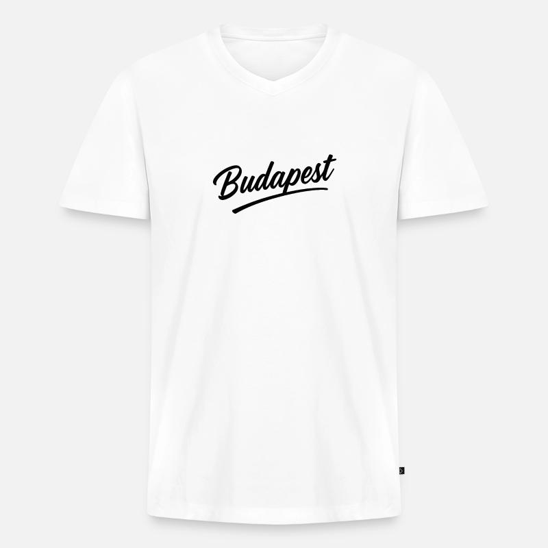 Budapest Script Schriftzug Reise-Souvenir - Männer Premium Bio T-Shirt mit V-Ausschnitt - Weiß