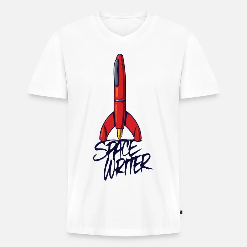 SPACE WRITER – lass uns reden. - Männer Premium Bio T-Shirt mit V-Ausschnitt - Weiß