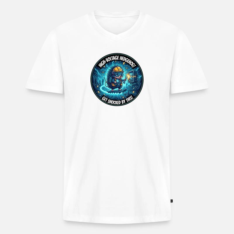 Hochspannung Igel: Stromschock-Design - Männer Premium Bio T-Shirt mit V-Ausschnitt - Weiß
