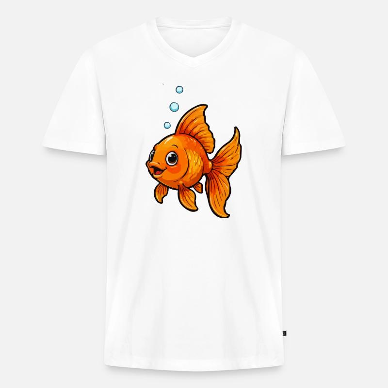 Oranger Goldfisch Comic - Männer Premium Bio T-Shirt mit V-Ausschnitt - Weiß