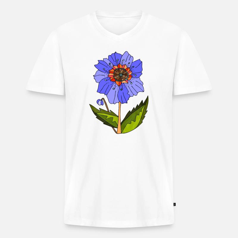 Blume - Männer Premium Bio T-Shirt mit V-Ausschnitt - Weiß