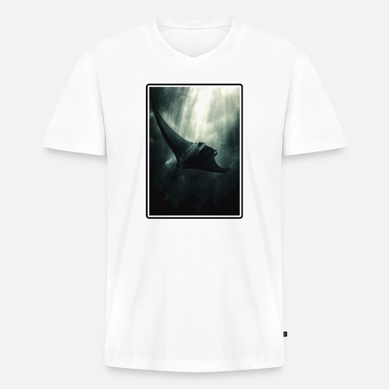 Rochen Mantarochen - Männer Premium Bio T-Shirt mit V-Ausschnitt - Weiß