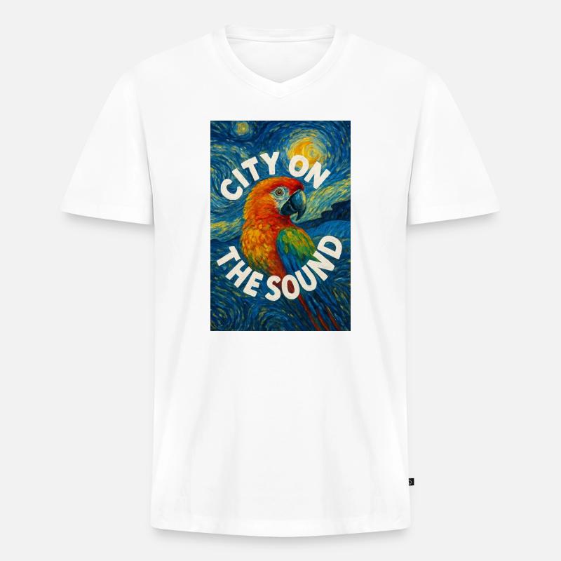 Vibrant_Macaw_Amidst_Swirling_Post-Impressionis - Männer Premium Bio T-Shirt mit V-Ausschnitt - Weiß