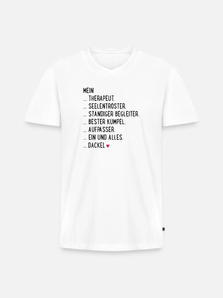 Dackel - Männer Premium Bio T-Shirt mit V-Ausschnitt - Weiß
