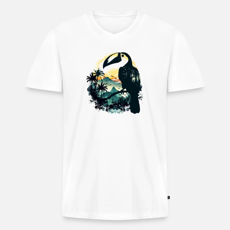 Tukan Vogel Urwald - Männer Premium Bio T-Shirt mit V-Ausschnitt - Weiß