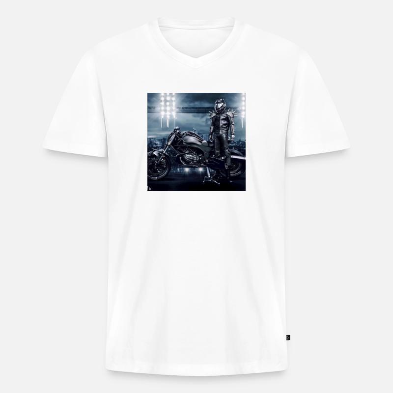 Motorrad digitale Kunst - Männer Premium Bio T-Shirt mit V-Ausschnitt - Weiß