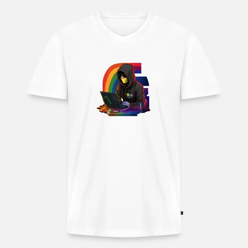 Code of Pride: LGBTQAI+ Hacker - Männer Premium Bio T-Shirt mit V-Ausschnitt - Weiß