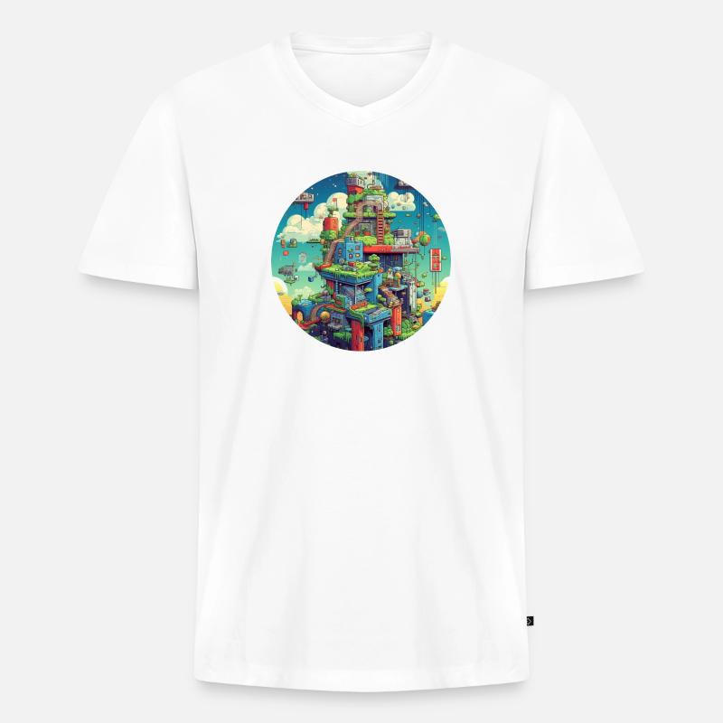 Spaß mit Pixel Videospielen - Männer Premium Bio T-Shirt mit V-Ausschnitt - Weiß