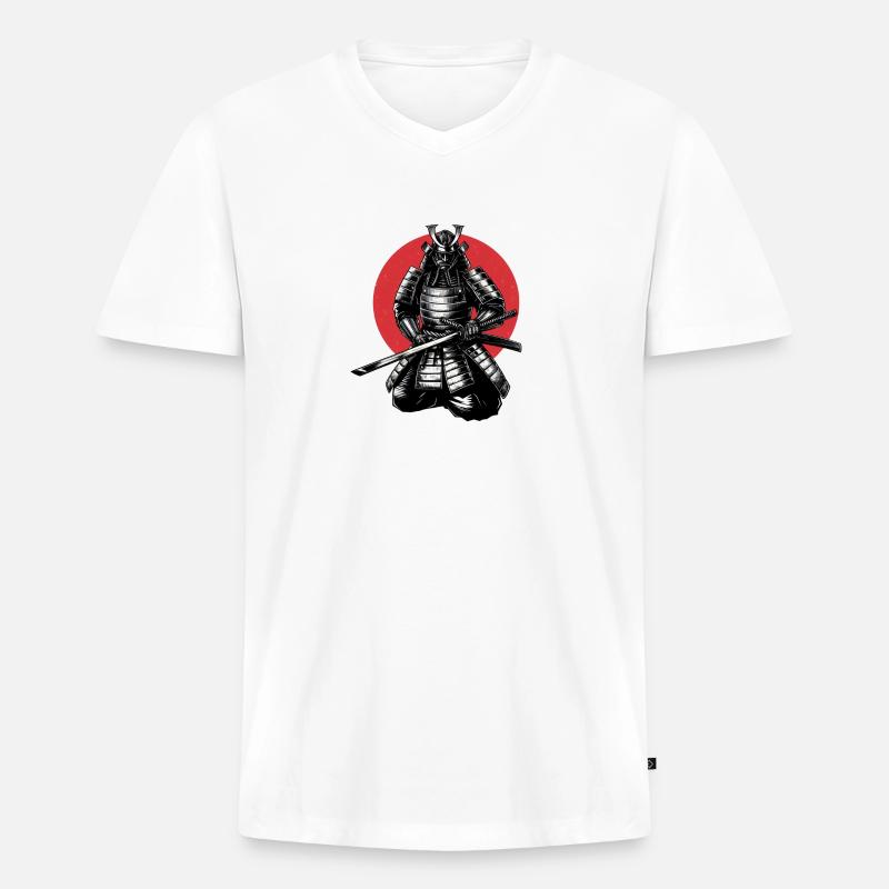 Samurai - Männer Premium Bio T-Shirt mit V-Ausschnitt - Weiß