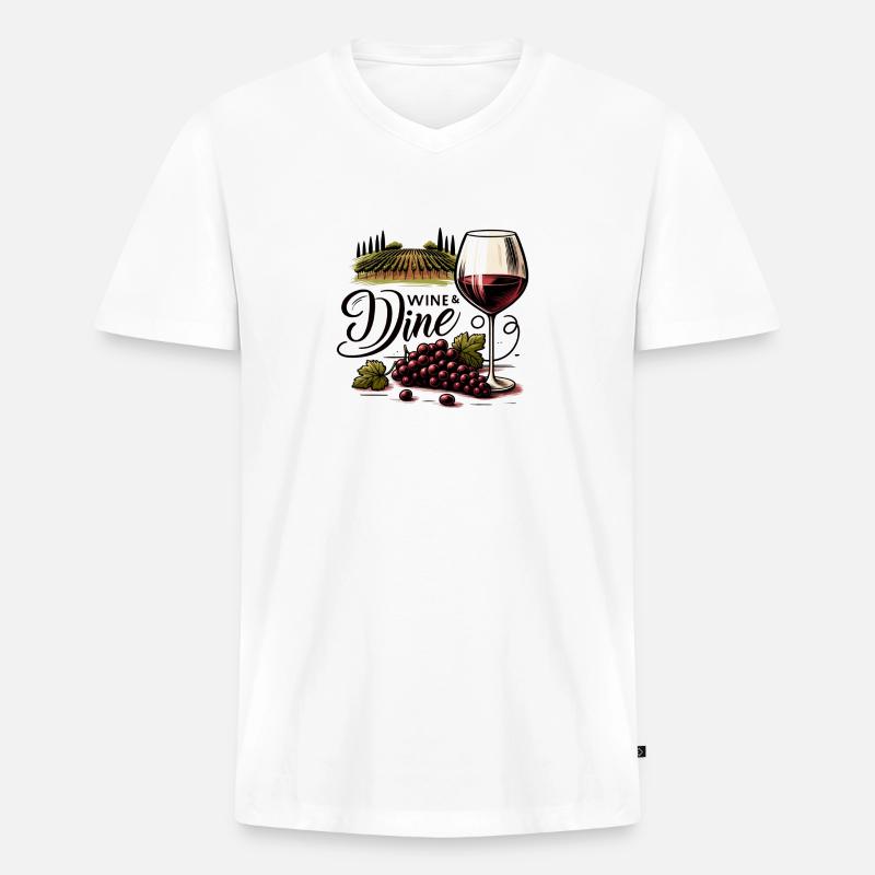 Vino e Cena - Maglietta ecologica premium da uomo con scollo a V - bianco