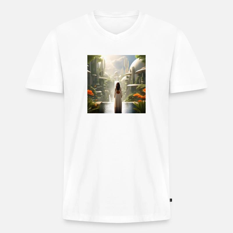 Frau in der Zeit - Männer Premium Bio T-Shirt mit V-Ausschnitt - Weiß