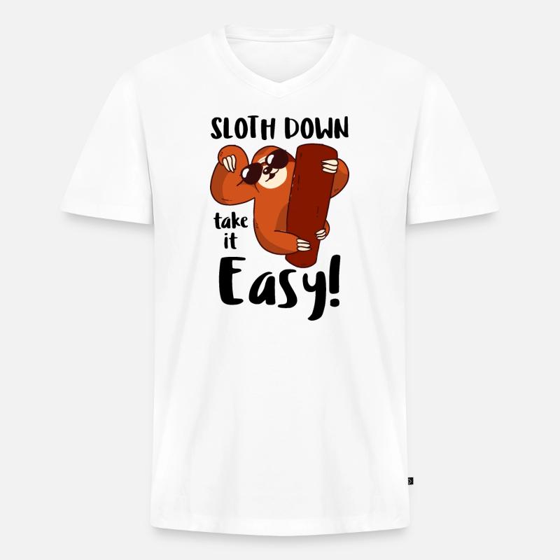 Faultier slow down/ Sloth down - Männer Premium Bio T-Shirt mit V-Ausschnitt - Weiß