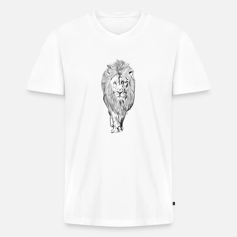 Löwe - Männer Premium Bio T-Shirt mit V-Ausschnitt - Weiß