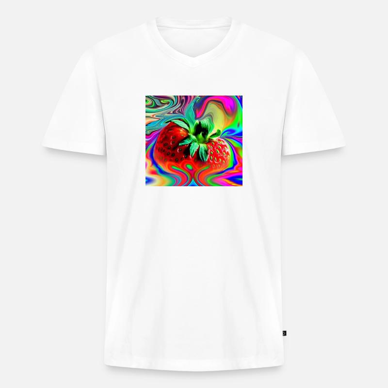 Erdbeere - Männer Premium Bio T-Shirt mit V-Ausschnitt - Weiß
